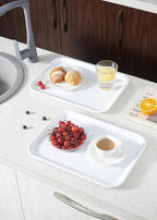 Blue Boat 15" x 11" Rectangular Serving Trays Set of 2 White, Melamine Serving Platter, Light Weight Easy to Clean Sturdy Stackable BPA-Free Dishwasher Safe