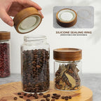 2PCS Small Glass Storage Jars with Airtight Lids, 19.3 fl oz (560ml) coffee container with Wooden Lid, Glass Pantry Canister for Beans, Rice, Sugar and etc