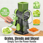 Cheese Grater Hand Crank Rotary Vegetables Shredder with Handle, 3-in-1 Graters with Interchangeable Blades and Strong Suction Base Multifunctional Slicer for Kitchen,green