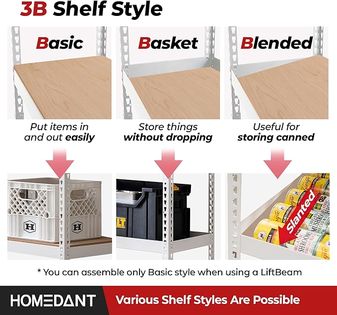 HOMEDANT White 5 Tier Laminated Boltless Heavy Duty Garage Storage Adjustable Wide Size Metal Shelving Unit Utility Rack Shelves Organization Shelf Shed Warehouse 47.7" W x 18.2" D x 71.3" H 1Pack