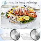 Baderke 2 Sets 11.8" Chilled Serving Tray for Parties Round Iced Platter with Ice Underneath Stainless Steel Clip Fruit Fork Shrimp Cocktail Serving Dish for Oysters Crawfish Fruits (Original)