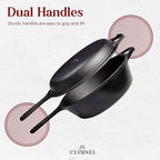 Cuisinel Cast Iron 2-In-1 Multi Cooker - 3-Quart Dutch Oven and Skillet Lid Set Oven Safe Cookware + Black Pan Scraper - Use As Dutch Oven and Frying Pan - Indoor and Outdoor Use - Grill, Stovetop