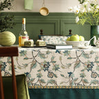 patdrea Designer Green Linen Table Cloth for Rectangle Table,Vintage Floral Pattern Durable Tablecloth,French Cover Decor for Kitchen Dining,Christmas,Thanksgiving,Tea Party,63"x87"-Noah
