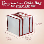 Cakebon Cake Box and Boards, 8-Inch Round Gold Smooth Edges 1/2- Inch Thick Drums with Insulated Bag and Ice Pack – Cake Transport Set, Cooler for Cake Delivery and Transport (1pc Each, 4pcs Total)