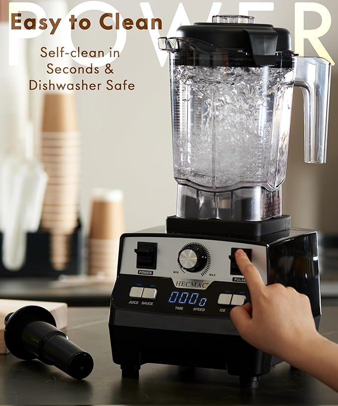 HECMAC 3-Peak HP Blender - 2200W Max/1400W Rated, 68oz BPA-Free Pitcher, 3 Programs, Self-Clean, Tamper - Smoothies, Ice Crush, Frozen Drinks, Food Prep - Home & Commercial, 110V