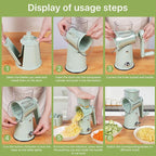 5 in 1 Rotary Cheese Grater Vegetable Slicer - Drum Mandoline Chopper for Kitchen, Easy to Clean with Storage Container
