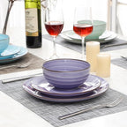 Selamica Ceramic Dinnerware Sets for 6, 18 Pieces Plates and Bowls Set, Scratch Resistant Dishes Set, Handpainted Swirl with Spot Dishwasher & Microwave Safe, Gradient Color