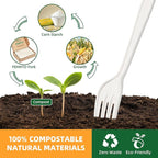 100% Compostable Fork, 7" 150pcs Disposable Cornstarch Forks Heavy Duty Cutlery BPI Certified Eco-Friendly Utensils Biodegradable Party Dinner Supplies No Plastic, Ivory White