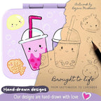 BEARFOOT Kids Lunch Box with Compartments – Compact & Lightweight | Leak-Proof, BPA-Free, Dishwasher & Microwave Safe | Hand-Drawn Design for Preschool, School, Travel (BubbleTea Purple, 4 Cups)