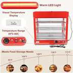 Whalefall 3-Tier Food Warmers Countertop, 27 inch Commercial Warm for Food Pizza Warmer w/ 3D Heating with Stainless Frame Sliding Glass Doors Pastry Display Case for Buffet Restaurant,Red