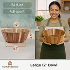 Woodenhouse Wooden Salad Bowl, Salad Bowl, Wooden Bowl - 12" Round Design Fruit Bowl, Handmade, Durable and Stylish Natural Wood Dining Accessory