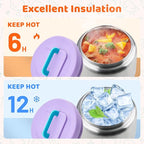 Lunch Box for Kids With 8oz Soup Thermo, Leak-proof Lunch Container with 2 Compartments, Thermo Food Jar Food Containers for Back to School Girls Boys (Purple)