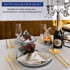 Gold Silverware Set for 8, Stainless Steel Flatware Set, 40-Pieces Cutlery Tableware set Include Spoons And Forks Set, Matte Gold Utensil Set, Stain Finish, Dishwasher Safe