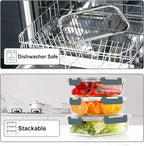 VERONES 10 Pack 22 OZ Glass Meal Prep Containers, Airtight Glass Lunch Containers Set, Glass Food Storage Containers with Lids,Exclusive of BPA, for Microwave, Oven, Freezer & Dishwasher Friendly,Grey