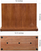 ENOKING Magnetic Knife Block 12.5 x 9 Inches, Double Side Magnetic Knife Holder Built in Three Powerful Magnets Strip, Acacia Wood Universal Knife Storage Organizer for Kitchen Counter