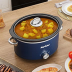 Sunvivi 4 Quart Slow Cooker & Mini Food Warmer with 3 Heating Settings, Removable Ceramic Pot, Dishwasher Safe Glass Lid, Stainless Steel, Blue