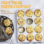 E-far Muffin Pan 12-Cup, Set of 2, Stainless Steel Cupcake Pan Metal Muffin Baking Tins for Oven, Regular Size & Easy Clean, Non-toxic & Dishwasher Safe