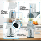 5 in 1 Rotary Cheese Grater with Handle – Stainless Steel Blades, Vegetable Slicer, Shredder, Carrot & Cabbage Grater, Nut Grinder, Easy to Clean Kitchen Gadget (Light Grey)