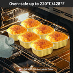 EUSOAR Baking Cups Aluminum Foil, 10oz 50pcs Reusable Disposable Ramekins Cupcake Cups with Lids, 300ml Square Muffin Liners, Desserts Flans, Creme Brulee Cups, Pudding Cups, Catering Party Favor-Gold