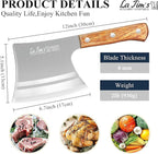 LA TIM'S Meat Cleaver Knife, 2 lb Heavy Duty Cleaver with Hand Forged High Carbon Steel, Butcher Knife for Chopping Bones, Solid Wood Handle
