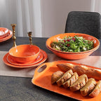 Melamine Serving Tray with Handles, 19“ x 12" Vintage Large Rectangular Melamine Serving Platter for Serving Food, Serving Tray Set of 2, Dishwasher Safe, Orange