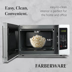 Farberware 1.1 Cu. Ft. Countertop Microwave Oven – 1000 Watts Power, Auto Cook Settings, Defrost, Easy Clean and Child Safety Lock-White