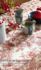 ISAENNE Designer French Linen Tablecloth Rectangular,Red Floral Washable Indoor Table Cloth,Durable Home Decor Tablecloths for Dining Thanksgiving Kitchen Party Christmas,55"*87"-Ruyi A