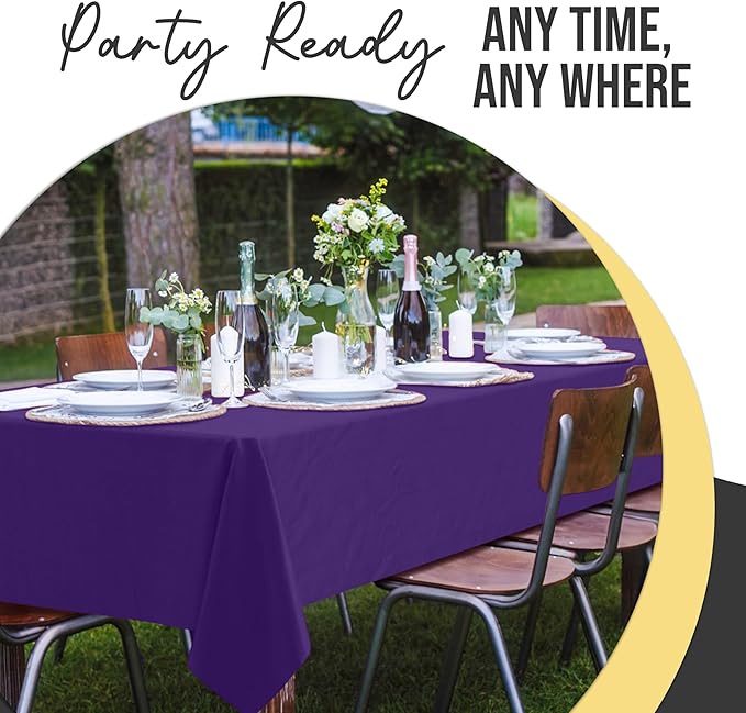 Exquisite 66% Thicker Premium Plastic Table Cloth Rectangle Table Cover 0.5 Mil 6 Pack Purple Table Cloth 54 Inch x 108 Inch Disposable Tablecloth Won't Tear Easily Like Cheap Thin Brands