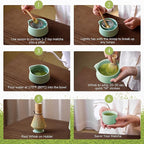 HELPLX Matcha Whisk Set 10-Piece Japanese Matcha Kit with BowlWhisk & Holder2 Tea CupsBamboo ScoopSpoonSifterScoop Rest & Tea Towel – Green Matcha Tea Set for Ceremony or Daily Use