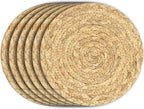 Boho Trivets for Hot Dishes, Pots and Pans, Farmhouse Water Hyacinth Hot Pads 8 Inch, Straw Pot Holders for Kitchen, Rustic Braided Heat Resistant Mat, Jute Coasters Set Wicker Decor (Natural 6 Pcs)