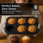 Wrenbury Jumbo Muffin Pan 6 Cup - Nonstick XL Deep Muffin Pan for Baking 3.75" Cup - Big Cup Tin - Oversized Extra Large Cupcake Mold - Dishwasher Safe - PTFE Free