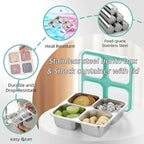 BEFOY 2 Pack Stainless Steel Snack Containers with Lids 4 Compartment Food Storage Containers for Adults Meal Prep Reusable for work or going out(blue, 2)