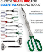 Shark BBQ Grill Tongs - 2-Pack, Great Value - 17" & 13" Professional Kitchen and Outdoor Grilling Utensil Set (Green)