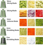 Rotary Cheese Grater Shredder - Upgraded 5 in 1 Cheese Grater with Handle and Strong Suction Base, Multi-purpose Julienne Slicer Ice Shaver Nuts Grinder for Ice, Vegetables, Fruit, Nuts