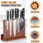 ENOKING Magnetic Knife Block with Acrylic Shield 12 x 9 Inches, Double Side Kitchen Knife Holder without Knives- Acacia Wood Universal Knife Storage Organizer with Powerful Magnet for Kitchen Counter