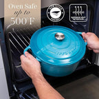 Nuovva Enamelled Cast Iron Dutch Oven Pot with Lid 6.4 Quart Non Stick Casserole Pot – Heavy Duty & Oven Safe up to 500° F for Bread Baking, Braising, Stews, Roasting – 28cm Light Blue
