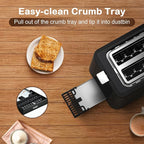 Mecity Toaster 2 Slice Stainless Steel Body, Timer, Bagel, Defrost, Reheat, Cancel Functions, Warming Rack, Removable Tray, 6 Browning Settings, Extra Wide Slots, Bread Toaster, 120V 800W Black