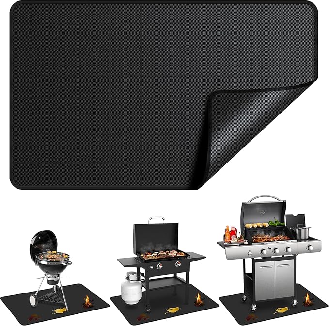 Large 75 x 40 inch Under Grill Mats for Outdoor Grill, Double-Sided Fireproof Deck Patio Protector Mat, Waterproof Oil-Proof BBQ Floor Pad Indoor Fire Pit Fireplace Mat