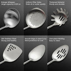 Stainless Steel Kitchen Utensils Set with Wood Handle, 18/10 Metal Cooking Utensils Set, 6-Piece - Spatula, Spoon, Ladle, Skimmer, Slotted Spoon, Pasta Server (Dishwasher Safe)