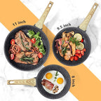 GiPP Non Stick Frying Pan Set - 8" 9.5" 11" Granite Nonstick Skillets, Non Toxic, Omelette Pan with Stay Cool Handle, Induction Compatible, PFAS/PTFE/PFOA Free, Grey