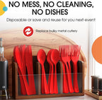 Party Solids Red Plastic Silverware Heavy Duty 300 Pieces Red Plastic Cutlery Sets, Utensil Sets, 100 Of Each Forks, Knives & Spoons Disposable Cutlery Set, Flatware Set For Party Supplies