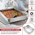 Leonyo Stainless Steel Baking Trays, 9.3 x 7 Inch Bakeware Cake Pan, Rectangle Lasagna Pan for Commercial Kitchen, Focaccia Bread, Casserole Dish - 2 Inch Deep