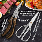 Kitchen scissors 2 Pack,Poultry Shears Heavy Duty Professional Stainless Steel Kitchen Shears,Utility Scissors Food Scissors for Turkey, Meat,Bone,Fish,Chicken,Vegetables,Herbs,BBQ