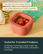 Caraway 2pc Glass Food Storage Set - 1.75 Cup Food Containers (2) - Non-Toxic Ceramic-Coated Glass - Air Release Technology - Compact & Stackable Design - Perracotta
