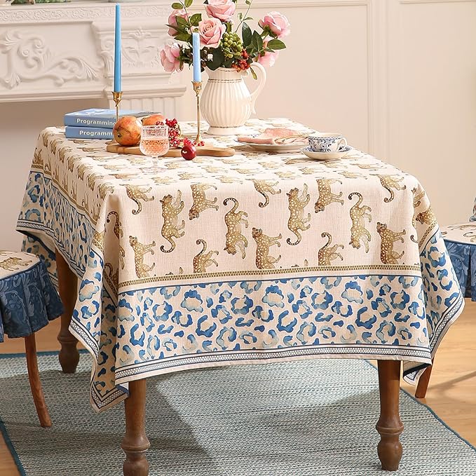 patdrea Designer Vintage Linen Table Cloth for Rectangle Table,Leopard Animal Pattern Soft Breathable Tablecloth,Decor Cover for Kitchen Dining,Christmas,Parties,Thanksgiving,55"x79"-from
