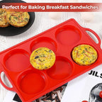 CAKETIME Muffin Top Pan Non Stick, 4 Inch Metal Frame Round Silicone Egg Baking Pan for Oven English Muffins, Whoopie Pies, Corn Bread, Egg Bites, Breakfast Sandwiches Tarts 3 Pack Red