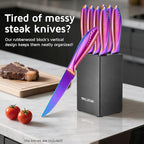 WELLSTAR 5-Inch Steak Knife Holder Only– Wooden Knife Block with 8 Slots (No Knives Included) – Compact, Space-Saving Design for 5" Steak Knives – Sturdy Wood Storage Organizer