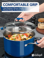 MICHELANGELO Stainless Steel Stock Pots - Induction Soup Pot with Lid, 6 Qt Non-Toxic Cooking Pot, Oven & Dishwasher Safe, Blue Exterior
