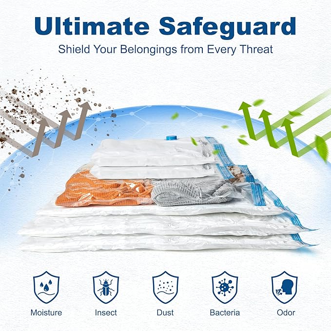 HOUSE DAY 10 Large Vacuum Storage Bags with Pump,Space Saving Vacuum Seal Bags For Clothing Travel, Vacuum Storage Bags For Clothes, Comforters, Blankets, Pillows, Moving, Reusable & Durable,Hand Pump