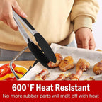 Silicone Kitchen Tongs for Cooking - 9+12 Inch Heat-Resistant Stainless Steel Cooking Tongs with Non-Slip Handle, Non-Scratch Tips for, BBQ, Salad & Air Fryer - 2-PieceRedSet